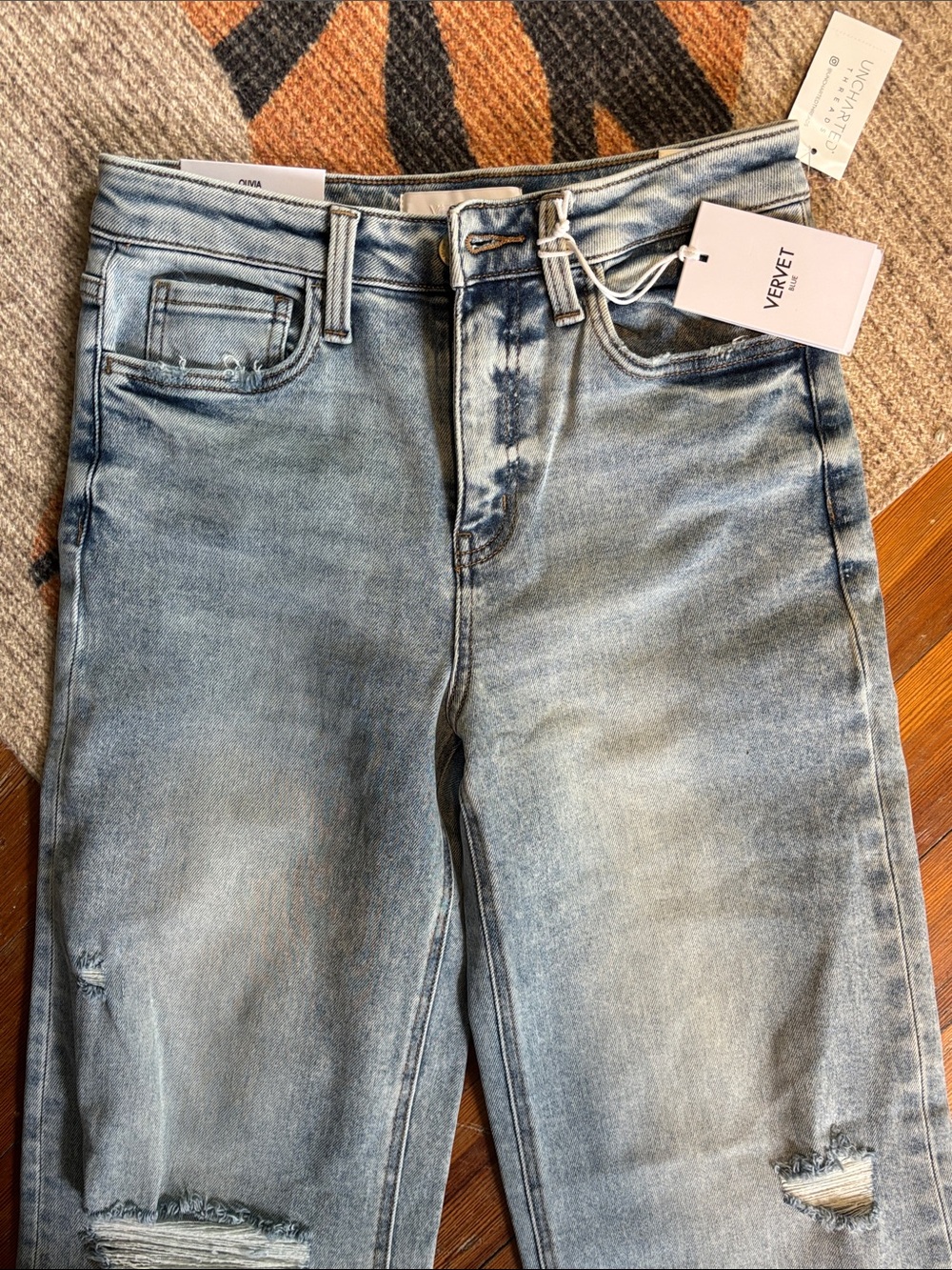 VERVET - Light Blue Wide Leg Distressed Jeans - Size 26 - Picture 7 of 9